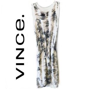 Vince textured silk drawstring cinch waist dress